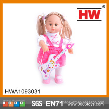 Mais Popular 16 polegadas Baby Girl Doll com guitarra Sound controle bebê boneca brinquedo vivo